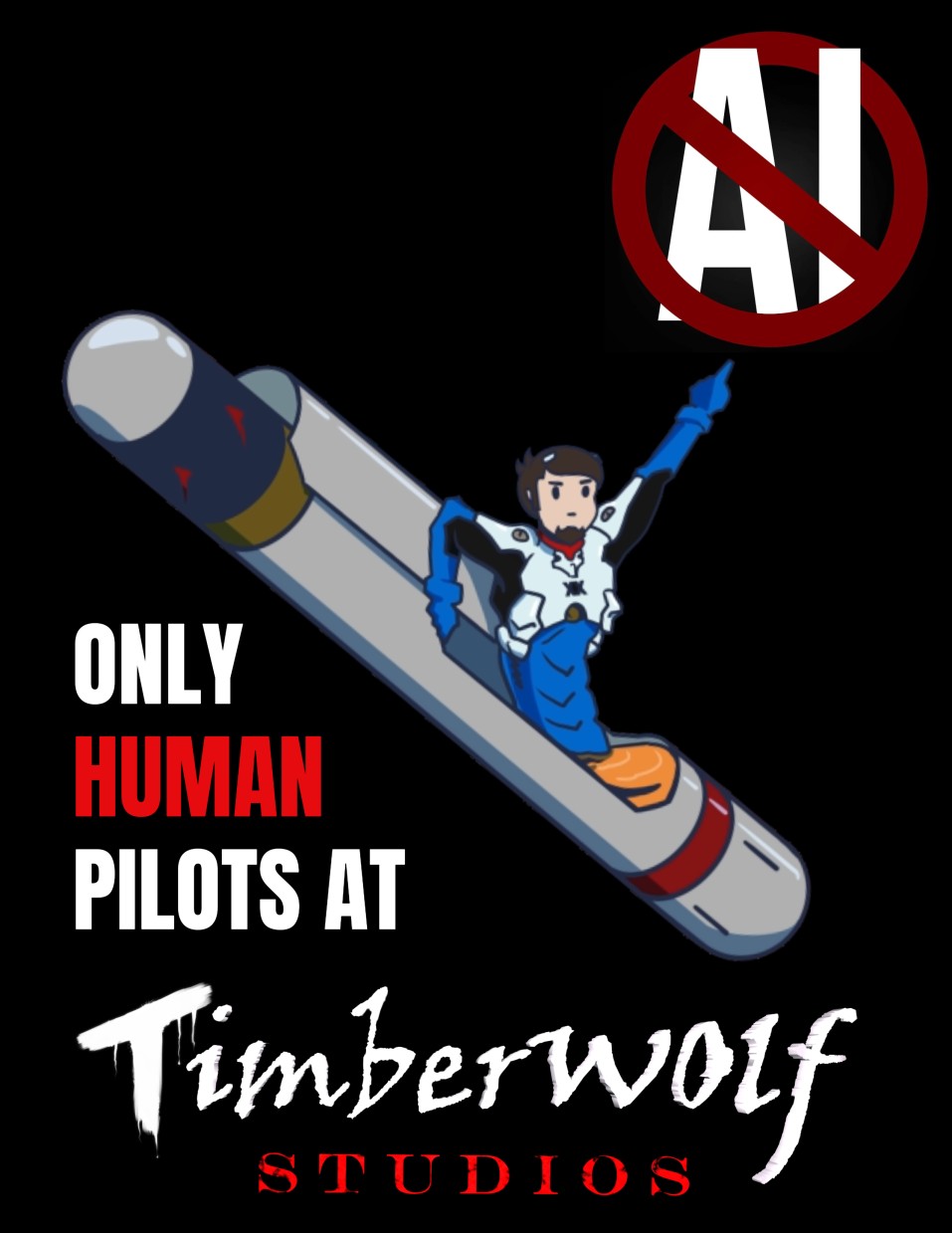 A flyer explaining that Timberwolf Studios does not use unethically sourced generative AI in our products